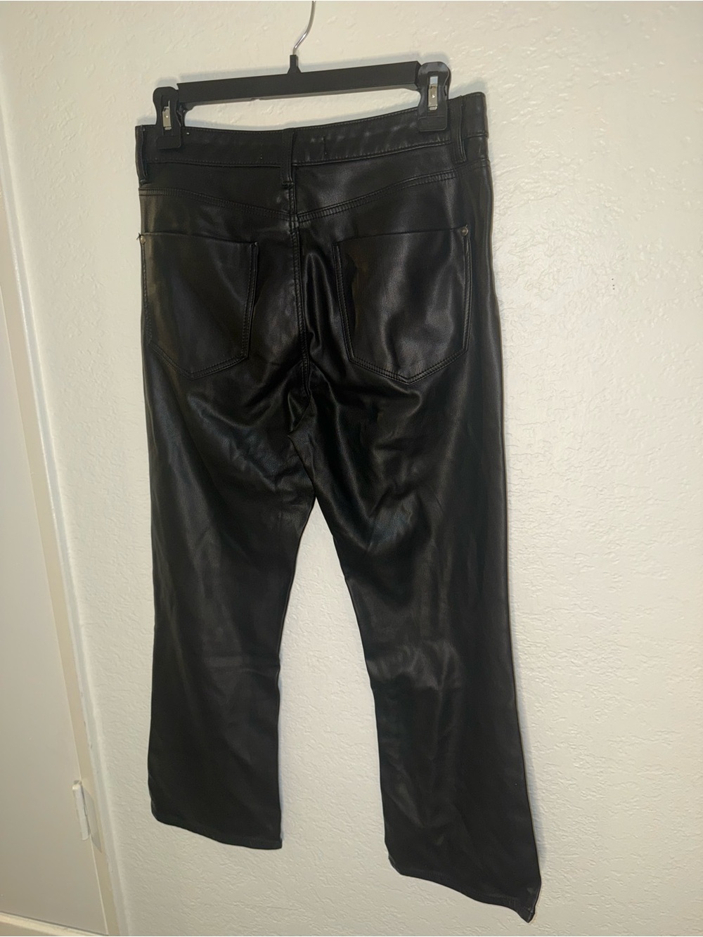 Zara Black Faux Leather Flared Wide-Leg Jeans - Picture 3 of 3